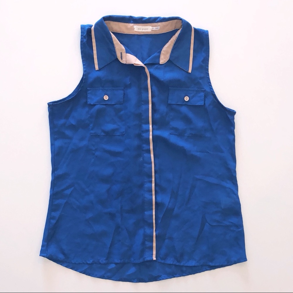 Blu Pepper Blue Sleeve Collared Button Up Shirt M